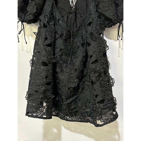 For Love & Lemons Serena Lace Mini Dress Black Size Medium NWT Floral Embroidery - Picture 14 of 14